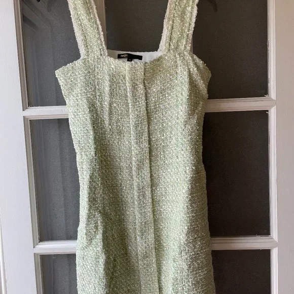 green emerald velvet dress Maje Green Stretch Metallic Boucl-tweed Mini Dress And Jacket Set Fr34 UK  6